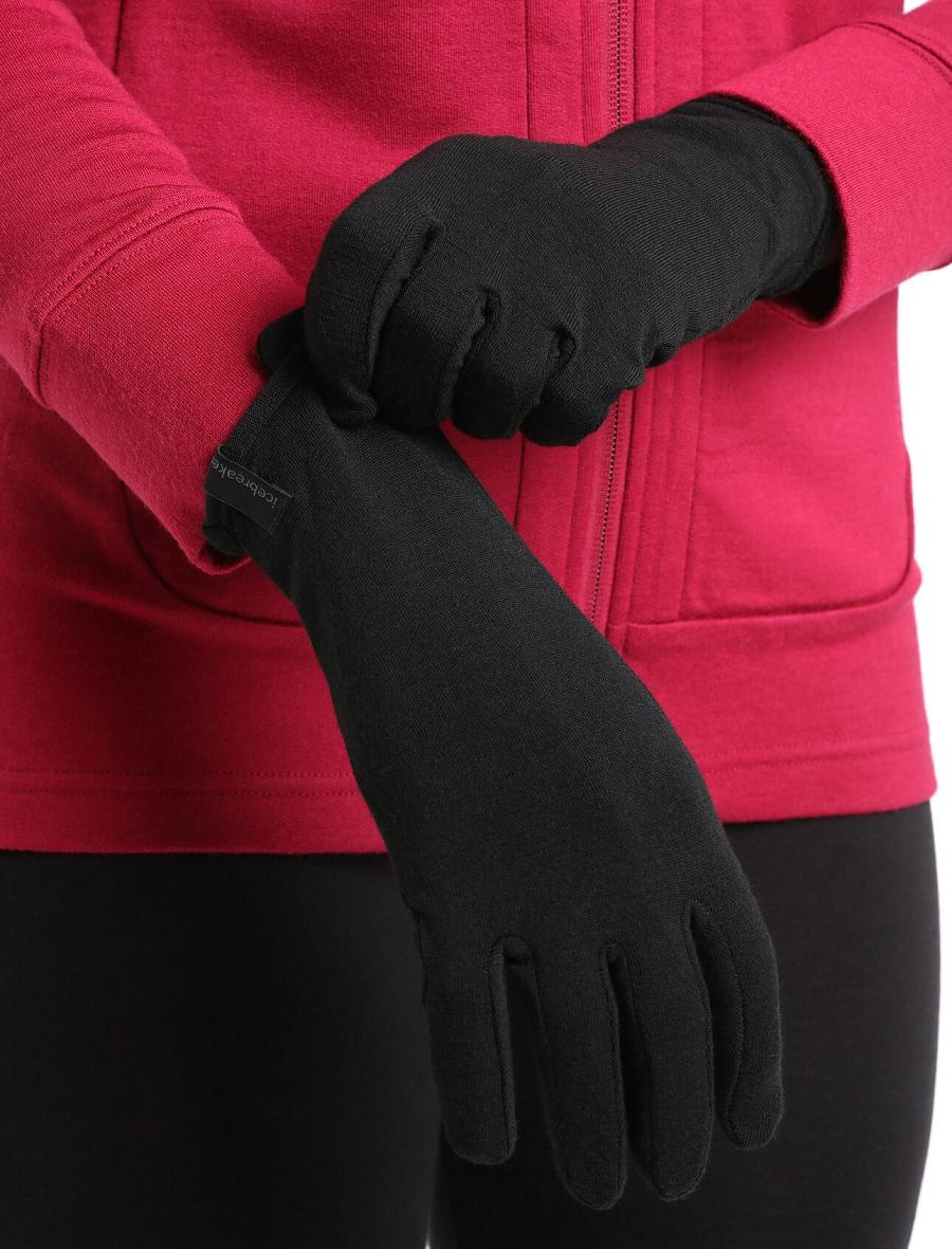 Black Men's Icebreaker Unisex Merino 260 Tech Glove Liners Gloves | USA 1059VRWD